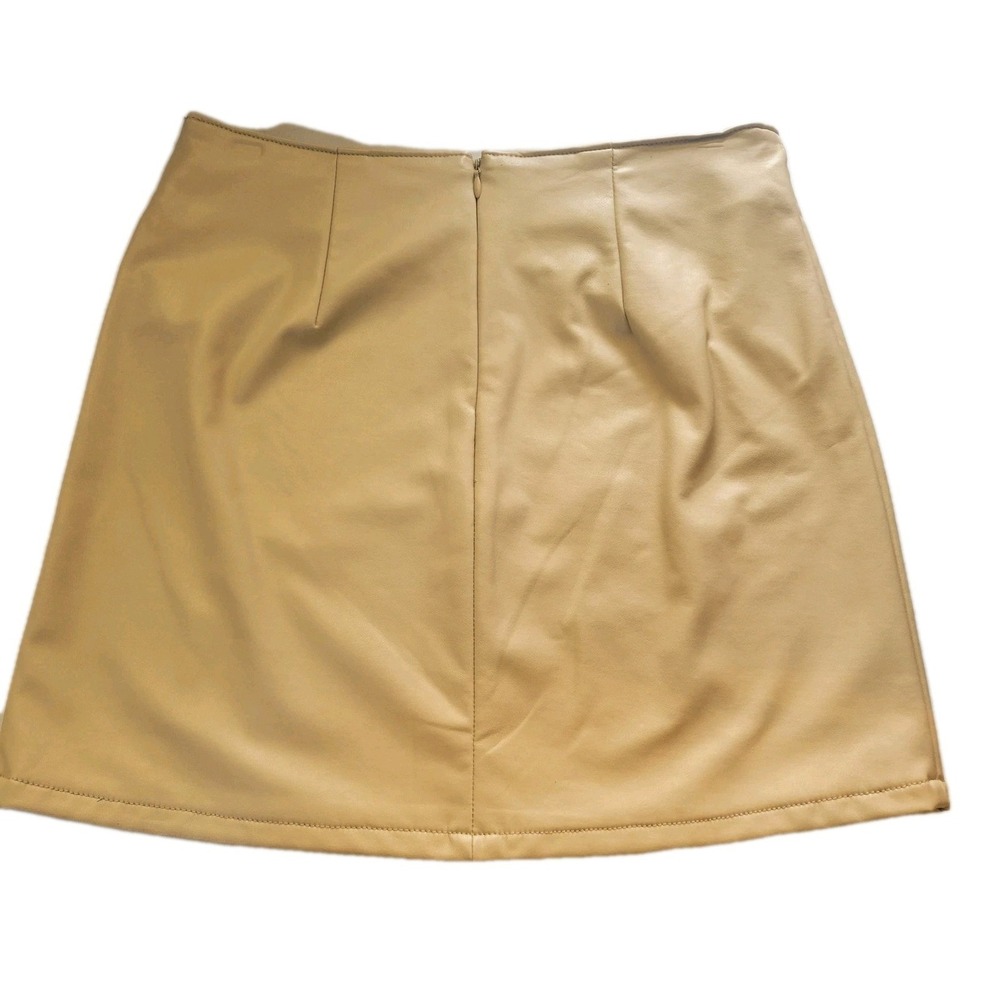 Vintage Rewash Biege Y2K Small Faux Leather Mini Skirt Sexy Siren Rave *READ* - Picture 2 of 10